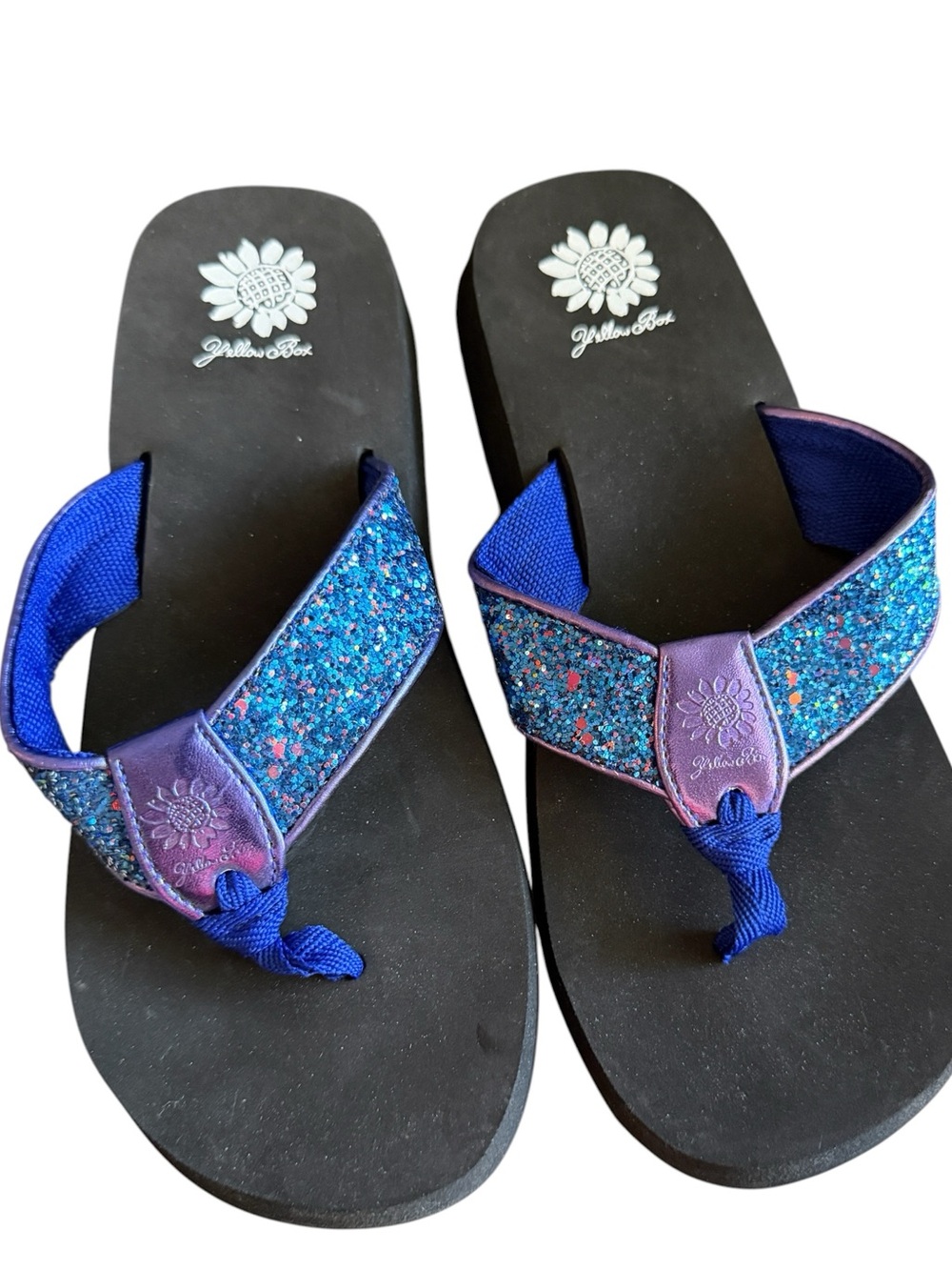 NWOT Yellow Box Ferdy Blue Glitter Flip Flop Sandals Women’s Size 9M